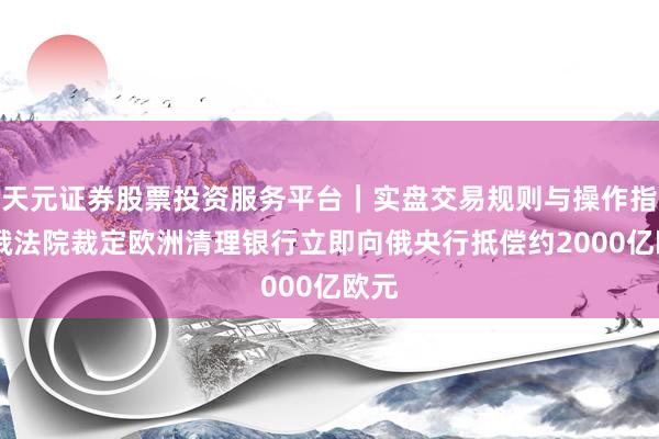 天元证券股票投资服务平台｜实盘交易规则与操作指南 俄法院裁定欧洲清理银行立即向俄央行抵偿约2000亿欧元