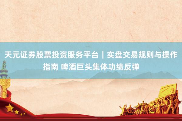 天元证券股票投资服务平台｜实盘交易规则与操作指南 啤酒巨头集体功绩反弹